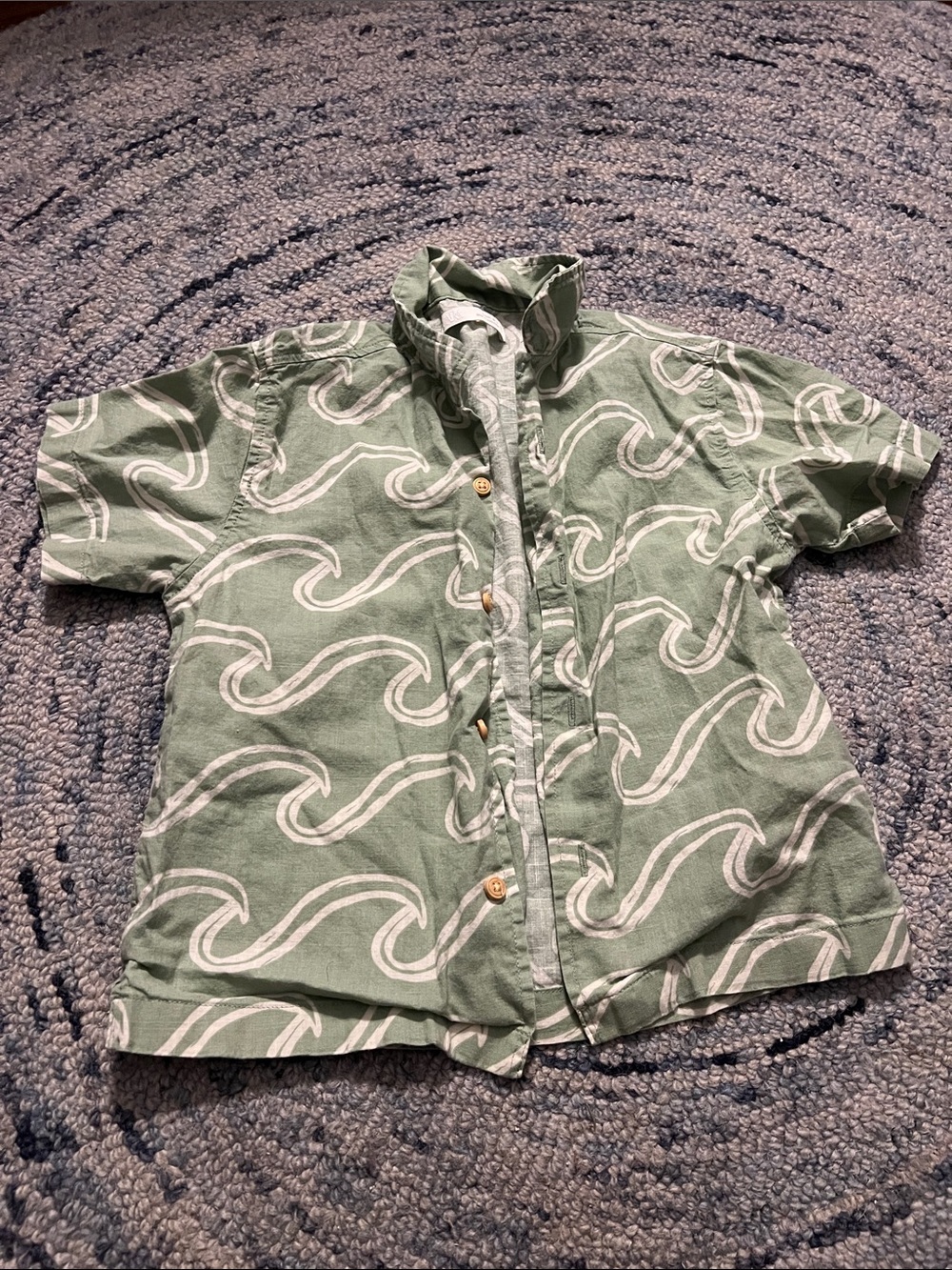 Zara Green Short Sleeve Wave-Print Button Shirt